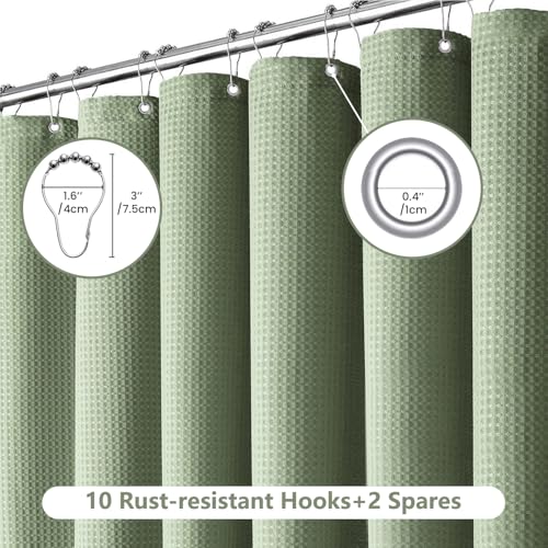 Inhousolu Fabric Shower Curtain, Waffle Weave 230 GSM Polyester, Weighted Hem, Metal Hooks Included, Water Repellent Washable, 54 x 78 Inch, Sage Green - color: Sage Green, size: 54"W x 78"L (Pack of 1)