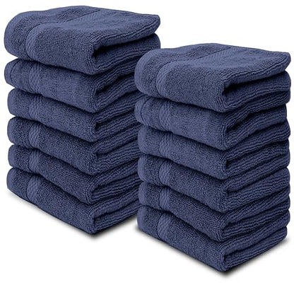 White Classic Luxury Cotton Washcloths 13x13 Inch - 650 GSM Turkish Cotton | Hotel, Spa, Bathroom Face Towel | 12 Pack, Navy Blue - color: 14: Navy Blue