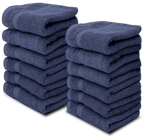 White Classic Luxury Cotton Washcloths 13x13 Inch - 650 GSM Turkish Cotton | Hotel, Spa, Bathroom Face Towel | 12 Pack, Navy Blue - color: 14: Navy Blue