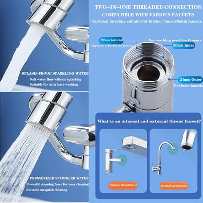 Universal Sink Faucet 1440° Rotatable Faucet Aerator Extension, U Shaped Faucet Extender, 360° Rotating Faucet Extender for Bathroom Sink/Kitchen, Sink Faucet Extender, 2 Modes Adjustable (2*Silver) - color: 2*Silver
