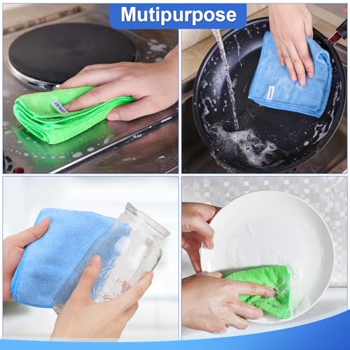 Microfiber Cleaning Cloth, 12Pcs, 12" x 12", High Density, 4 Colors | Household Cleaning Rags, 293GSM, Ultra Absorbent, Reusable Cleaning Supplies for Kitchen Towels, Glass Dish Cloths, Dust Rag
