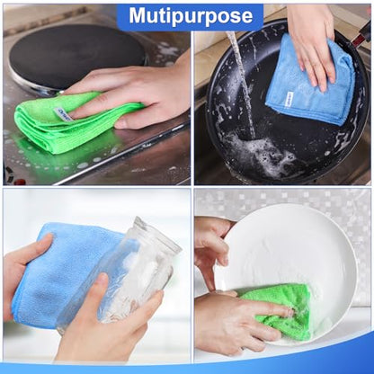 Microfiber Cleaning Cloth, 12Pcs, 12" x 12", High Density, 4 Colors | Household Cleaning Rags, 293GSM, Ultra Absorbent, Reusable Cleaning Supplies for Kitchen Towels, Glass Dish Cloths, Dust Rag