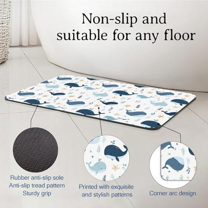Elightvap Cute Shark Starfish Bathroom Mat Quick Drying Non Slip Bath Mats Absorbent,Bath Mat Quick Dry Bathroom Rug in Front of The Kitchen Sink, Shower Room, Bathtub,17 * 29.5 Inches - color: Cute Shark Starfish