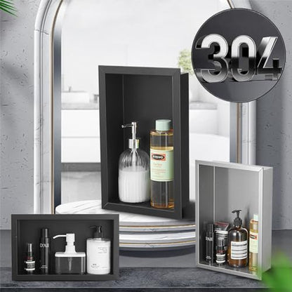 12.4"X 7.9" X3.1" Shower Niche, Single Shelf Wall Insert Bathroom Organizer, 304 Stainless Steel Recessed Shower Shelf, No Tile Needed,Silver