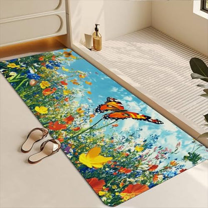 Bathroom Runner Mat Rugs Long,Cat Flower Garden Butterflies 3d beautiful Diatomite Stone Bath Mat Large Absorbent Diatomaceous Earth Mat Non Slip Fast Dry Shower Mat Bathroom Rugs Floor Mat 16x42in - color: Design19