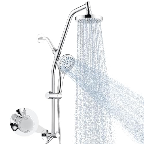 BRIGHT SHOWERS Rain Shower Head with Handheld Combo, Dual Shower System with Slide Bar, Rain Shower System, Adjustable Height, Brass Slide Bar & Diverter, 60 Inch Stainless Steel Hose, Chrome - color: Chrome