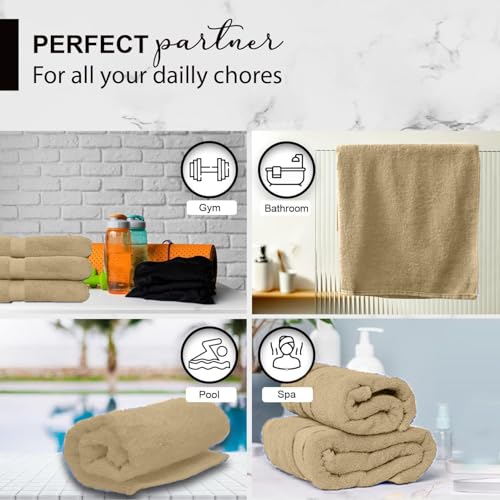 KAHAF COLLECTION 100% Cotton Bath Towels, 24x48 Pack of 6 Towels, Quick Dry, Highly Absorbent, Soft Feel Towel, Gym, Spa, Bathroom, Shower, Pool, Luxury Soft Towels (Beige, 24x48-6 Pack) - color: Beige, size: 24x48 - 6 PACK