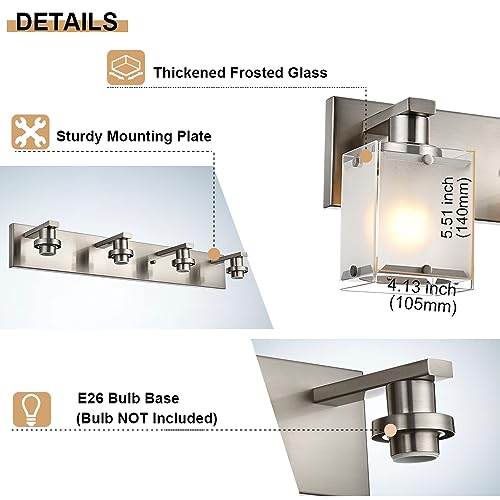 5-Lights Bathroom Vanity Light Fixtures, Modern Brushed Nickel Wall Sconce Lighting with Rectangular Frosted Glass Shades, E26 Bulb Base - color: Brushed Nickel, Frosted Glass, size: 5-Lights
