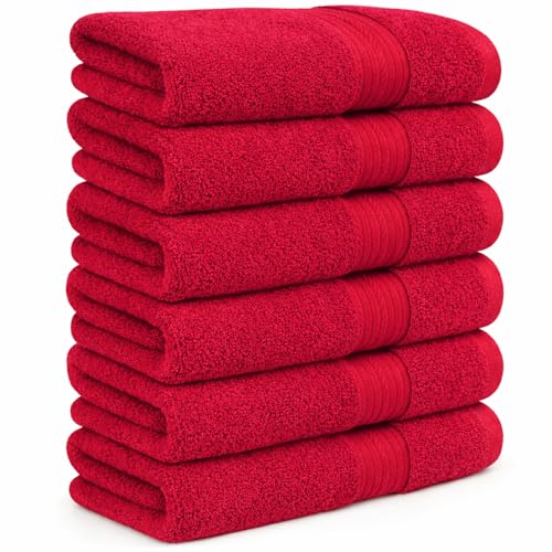 100% Cotton Hand Towels 18x28 Inches, 600 GSM, Soft & Absorbent, Set of 6, Red - color: Red, size: Hand Towel Set of 6