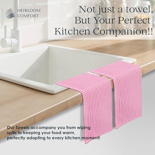 5 Pack Dual Tone Waffle Weave Kitchen Towels, 16x26 Inch, 100% Cotton, Absorbent, Fast Dry Dishcloth Set, Soft and Durable, Baby Pink - color: Light Pink, size: 16 x 26 - Pack of 5