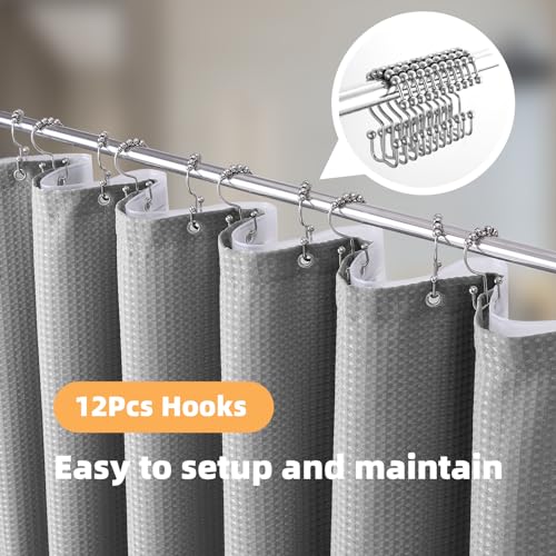 LaCyan Waterproof Waffle Shower Curtain, 258GSM Heavy Duty 3 Piece Set with Clear Liner and 12 Stainless Steel Hooks, Polyester Fabric Shower Curtains for Bathroom, Machine Washable, 72x72 Inch, Grey - color: Grey, size: 72"W x 72"L (Pack of 1)