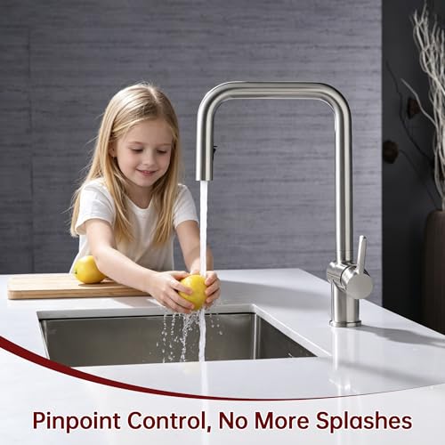 SUMERAIN Pull Down Kitchen Sink Faucet with Sprayer, Brushed Nickel | Stainless Steel, Single Hole, Single Handle, Dual Spray Modes, 360° Swivel Spout, Easy Installation, Modern - color: Brushed Nickel