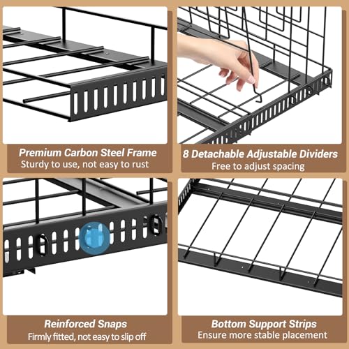 Housolution Pull Out Baking Tray and Cookie Sheet Cutting Board Organizer | 13"-22" Expandable, 21.5" Deep, 8 Adjustable Dividers, Sliding Rail Design, Sturdy Metal Structure, Adhesive/Screw Fixing - color: Black, 8 Dividers, size: Large