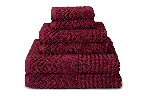 Texere 100% Organic Cotton 700 GSM Luxury Bath Towel Sets - Ultra Soft Hotel and Spa Quality, 2 Large Bath Towels, 2 Hand Towels, 2 Washcloths (Diamond, Merlot, 6 Piece) - color: Merlot (Diamond)