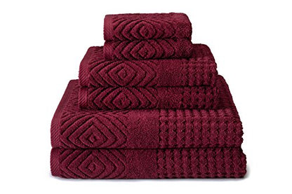 Texere 100% Organic Cotton 700 GSM Luxury Bath Towel Sets - Ultra Soft Hotel and Spa Quality, 2 Large Bath Towels, 2 Hand Towels, 2 Washcloths (Diamond, Merlot, 6 Piece) - color: Merlot (Diamond)