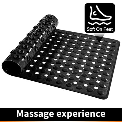 Yimobra Bathtub Shower Mat, Long Non Slip Bath Mats for Tub with Drain Hole and Suction Cups, Soft on Feet, Machine Washable, Easy Dry, 34.5 x 15.5 Inch, Black