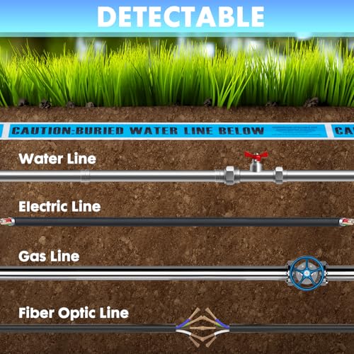 Detectable Buried Line Caution Tape – 2" x 1000 ft, 5 Mil Utility Marking Tape – Durable Underground Safety Tape for Line Warning (Water)