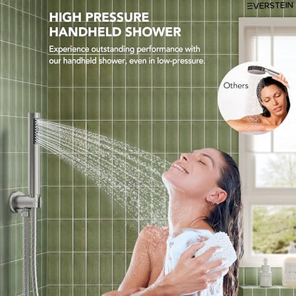 10" High-Pressure Rainfall Shower System with Handheld Spray, Wall Mount Bathroom Shower Faucet Set with Tub Spout (Brushed Nickel) - color: Brushed Nickel, style: With Tub Spout