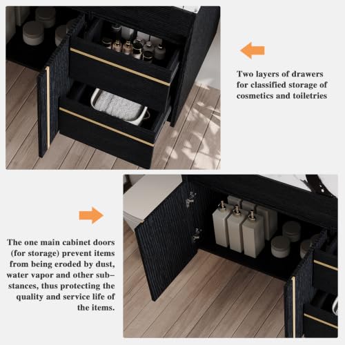 36" Floating Bathroom Vanity with Ceramic Sink and Faux Marble Top, Wall-Mounted Storage Cabinet with with 2 Drawers and 2 Door, Undermount Single Sink, White+Black - color: White+black