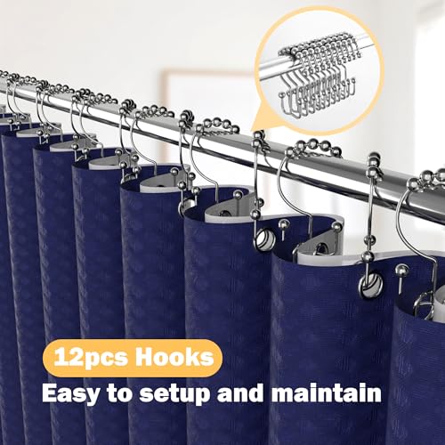 25 PCS Navyblue Bathroom Accessories Set丨Shower Curtain Bathroom Accessory | All-in-One Kit with Shower Curtain,rug,Trash Can,Toothbrush Holder,Toilet BrushSoap Dispenser,Toothbrush Cup,etc for Home - color: Navy Blue