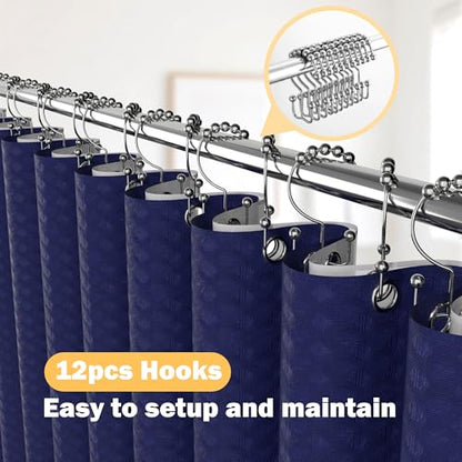25 PCS Navyblue Bathroom Accessories Set丨Shower Curtain Bathroom Accessory | All-in-One Kit with Shower Curtain,rug,Trash Can,Toothbrush Holder,Toilet BrushSoap Dispenser,Toothbrush Cup,etc for Home - color: Navy Blue