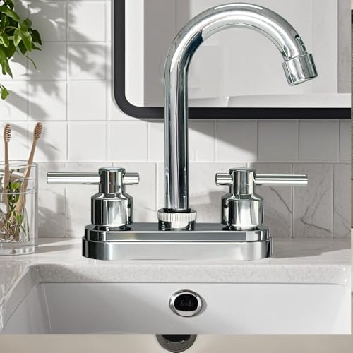 Bathroom Faucets,Black Bathroom Sink Faucet 2 Hole,Centerset 4 inch Bathroom Faucet with Two Handle and 2 Supply Hoses,Bathroom Faucets for Sink Vanity,Chrome - color: Chrome