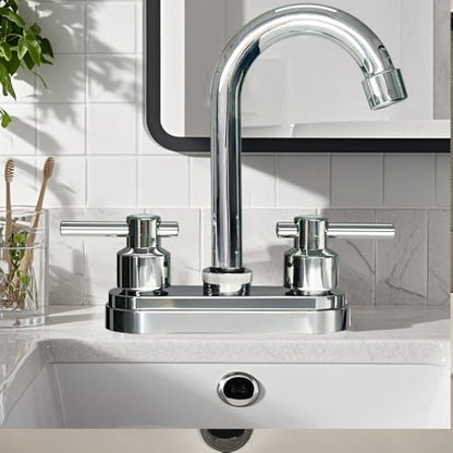 Bathroom Faucets,Black Bathroom Sink Faucet 2 Hole,Centerset 4 inch Bathroom Faucet with Two Handle and 2 Supply Hoses,Bathroom Faucets for Sink Vanity,Chrome - color: Chrome