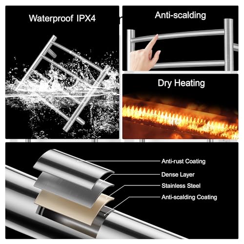 Towel Warmer with Built-in Timer for Bathroom Wall Mounted Bath Towel Heater Plug-in Electric Heated Towel Rack Brushed ETW29 - color: Round Brushed With Timer, size: 4 Bar