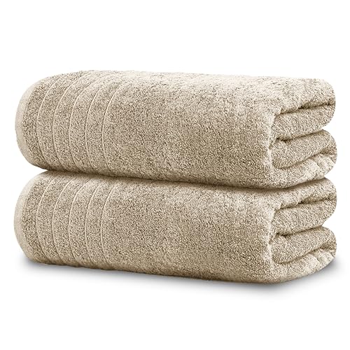 2 Piece Extra Large Bath Sheets 35 x 70 Inches, Beige | 100% Cotton, Larger & Lighter Weight, Quicker to Dry, Super Soft & Absorbent, Oversized Bath Towels - color: Beige