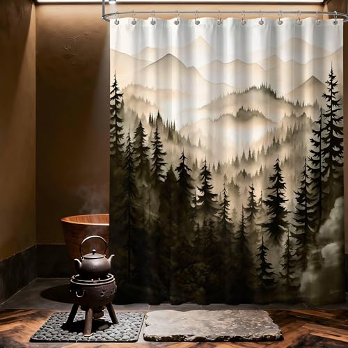 Dark Brown Forest Shower Curtain Nature Bronze Chocolate Brown Shower Curtains for Mens Bathroom, Waterproof Polyester Fabric with Hooks, 70''W x 96''L - color: Brown, size: 70"W x 96"L (Pack of 1)