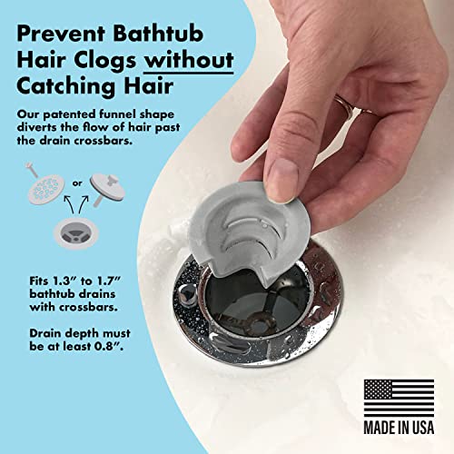 Bathtub Drain Funnel for Hair Clog Prevention, 2 Size Pack 1.3"-1.7" Tub Drains (Gray)