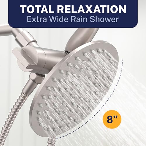 HammerHead Showers Dual Shower Head Combo, 8-Inch Rainfall & 3-Flow Handheld, Brushed Nickel, 1.75 GPM - color: Brushed Nickel, size: 1.75 GPM California