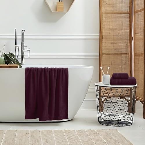 Belizzi Home Ultra Soft 3 Pack Cotton Towel Set, Contains a Bath Towel 28x55 inch, a Hand Towel 16x24 inch & a Wash Coth 12x12 inch, Ideal Everyday use, Compact & Lightweight - Burgundy - color: Burgundy, size: 3 Pack Towel Set