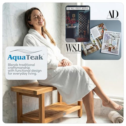 AquaTeak The Original 36" Spa Teak Shower Bench - Shower Stool with Storage Shelf for Bathroom - Durable Water Resistant Shower Chair - Shaving Foot Rest - Indoor & Outdoor Use