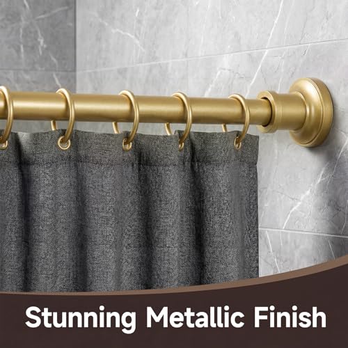 Gold Tension Curtain Rod 24 to 64 Inch(2-5.3ft) - Stainless Steel Spring Tension Shower Curtain Rod, No Drilling Satin Gold Tension Rod for Curtains Windows Closet Kitchen - color: Satin Gold, size: 24-64 Inches