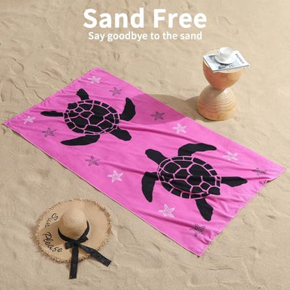 Oversized Beach Towels 4 Pack,40”x70” Microfiber Thin Large Beach Towel Set for Adults Travel Camping Swimming,Turtle Starfish Them Sand Free Quick Dry Lightweight XL Pool Towels -Purple & Rose Red - color: Purple, Rose Red