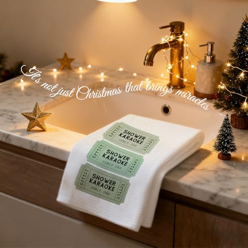 Funny Shower Karaoke Bathroom Hand Towels, Trendy Sage Green Ticket Decorative Hand Towels for Bathroom Toilet Washroom Restroom, 16x24 Inch