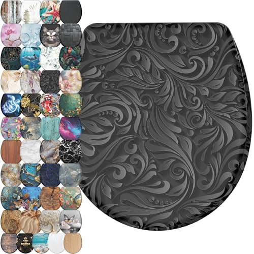 Sanilo Wooden Toilet Seat with Quick Release & Soft Close [ROUND] - Decorative & Slow Close Molded Wood Seat - With One Click for Easy Installation & Cleaning - With Adjustable Fit (Floral) - color: Floral