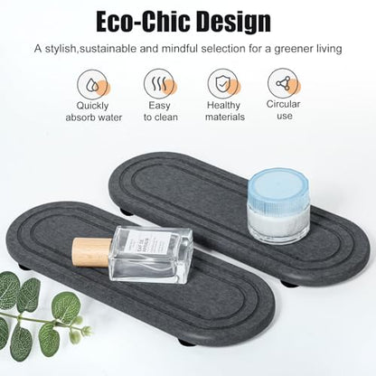 2PCS Water Absorbing Stone Tray, Fast Drying Diatomite Stone Sink Tray, Water Absorbent Diatomite Coasters, Stones Soap Trays for Kitchen Sink, Bathroom Counter Hand Soap Dish Toothbrush Holders - color: 2pcs 21×10cm Dark Gray Oval