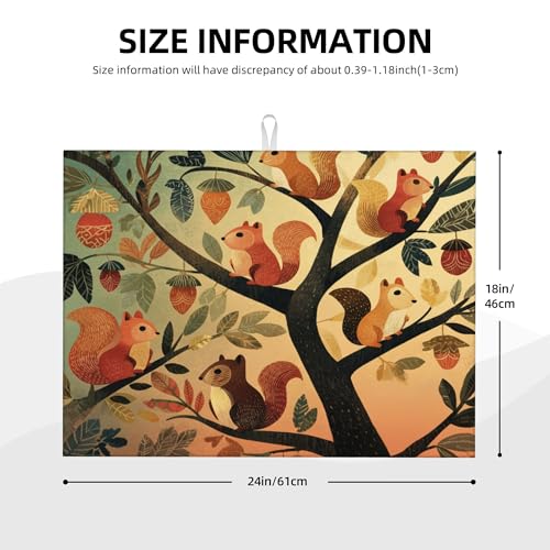 Squirrel Dish Drying Mats for Kitchen Counter Absorbent Reversible Drying Mats Microfiber Kitchen Countertop Protector Dishes Drying Pad Extra Large “18 x 24" Dish Mat - color: Brown - Squirrel