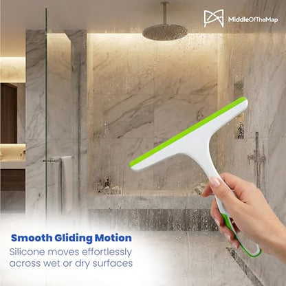 Middleofthemap Shower Squeegee - Flexible Silicone Blade, Lightweight Plastic Handle, Easy Hanging Hook, Attractive Colors, Perfect for Glass Doors, Windows, Tiles, and Mirrors 9.5" (1)