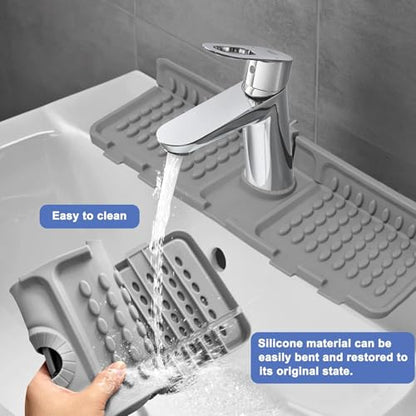 Folding Faucet Draining Mat, Kitchen Sink Splash Guard, Bathroom Sink Faucet Mat, Silicone Faucet Guard Draining Mat for Sink Area, 90° Foldable Faucet Draining Mat, 6° Slope Fast Self-draining - color: Light Gray
