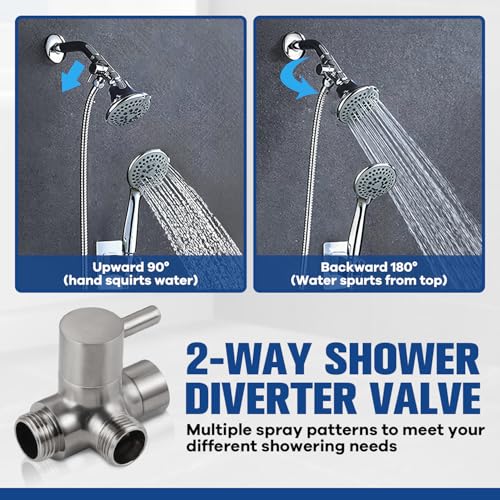 All Metal 2-Way Shower Arm Diverter Valve, G1/2 Solid Brass Shower Splitter for Handheld and Fixed Showerhead – Universal Bathroom Diverter Replacement Part Brushed Nickel - color: Nickle