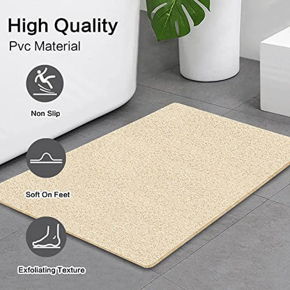 SONGZIMING Shower Mat Non Slip Without Suction Cup, 32x17 Inch PVC Loofah Shower, Bath, Tub Mat with Drain for Textured Surface, Quick Drying (Beige) - color: Beige, size: 32" x 17" (Rectangular)