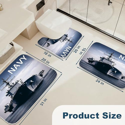 Bathroom Mat Set Modern Ocean Nautical Boys Bathroom Rugs Sets 3 Piece Military Cool, Memory Foam Bath Rugs, U-Shaped Toilet Rug Non Slip Absorbent Blue - color: Color21