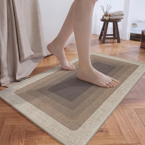 Bath Mat,Thin Bathroom Rugs,Rubber Bath Mats for Bathroom 16"x24",Brown | No Slip Bath Rugs,Absorbent,Durable，Shower Outside Machine Washable And Does Not Fade,Home Decor Accessories - color: Grid Brown, size: 16"x24"