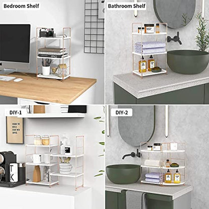 Plastic/Metal Freestanding Stackable Organizer Shelf,Bathroom Countertop Storage Shelf Cosmetic Organizer Holder Kitchen Spice Rack,3-Tier Standing Rack (Rose Gold) - color: Rose Gold