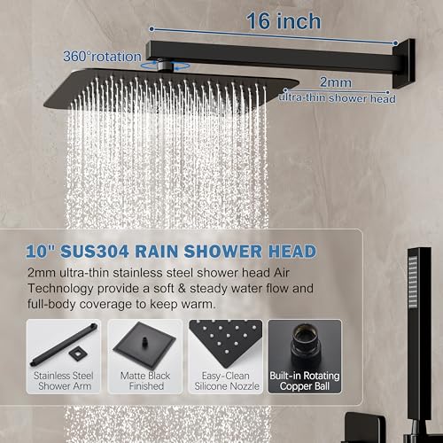 10" Rain Shower System with Handheld & Valve, Matte Black | Wall-Mounted High-Pressure Shower Faucet Combo Set, 10-Inch Rain Shower Head with Handheld Spray,Includes Valve and Trim Kit - color: Matte Black 10