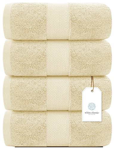 White Classic Luxury Bath Towels Large - Cotton Hotel spa Bathroom Towel |30x56 | 4 Pack | Beige - color: Beige
