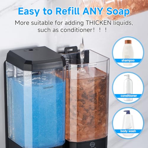 Shampoo and Conditioner Dispenser,GlintGath Shower Dispenser 2 Chamber No Drill Shampoo Dispenser for Shower Wall Mounted Shower Soap Dispenser for Bathroom Hotel,Large Capacity 2 * 500ML,Black - color: Black 2 Chamber